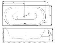 Овальная ванна углового монтажа Bette Lux Oval IV Silhouette 3426 CERVS левая 185х85 схема 3