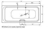 Прямоугольная стальная ванна Bette Select с боковым переливом 3433 левая 180х80 с шумоизоляцией схема 2