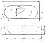 Прямоугольная ванна уголового монтажа Bette Starlet V Silhouette 6680 CELVK правая 165х75 схема 3