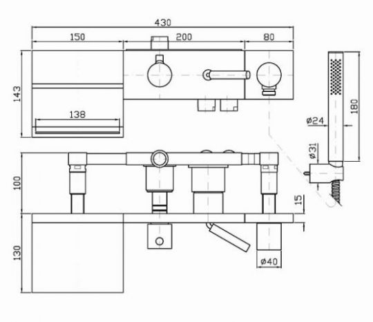 Смеситель Zucchetti Pan для ванны и душа ZP8046 схема 1