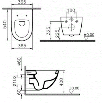 Унитаз подвесной 7748B003-0075 VITRA Sento схема 9