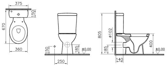 Унитаз-компакт напольный 9845B099-7202 VITRA Norm Nord схема 5