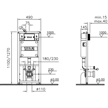 Комплект инсталляция и унитаз 9773B003-7203 VITRA схема 2