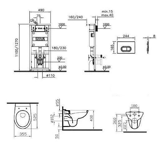 Комплект инсталляция и унитаз 9773B003-7203 VITRA схема 3