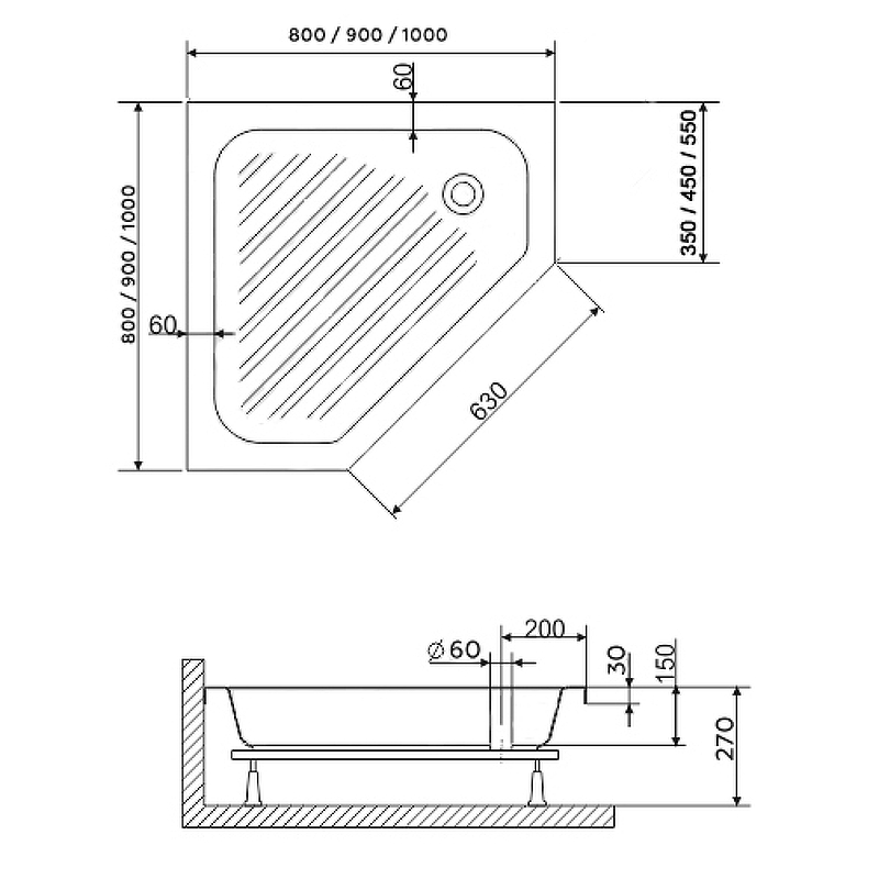 Акриловый поддон для душа RGW Acrylic BT/CL-S-A 100x100 16180500-51-A схема 5