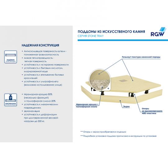 Душевой поддон из искусственного камня RGW Stone Tray ST/T 90x90 16155099 схема 10