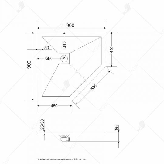 Душевой поддон из искусственного камня RGW Stone Tray ST/T-G 90х90 16155099-01 ФОТО