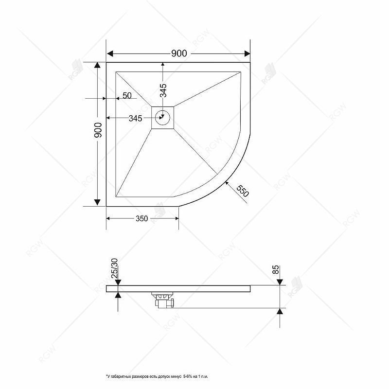 Душевой поддон из искусственного камня RGW Stone Tray ST/AL-G 100х100 16153100-02 ФОТО