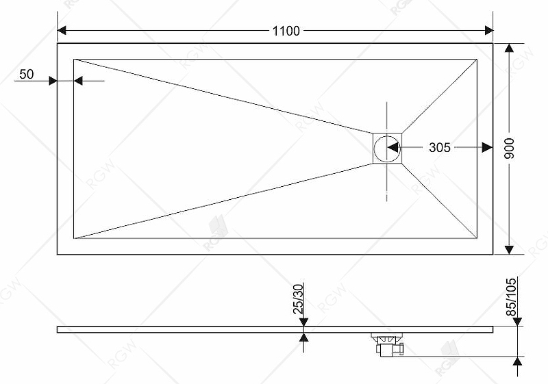 Душевой поддон из искусственного камня RGW Stone Tray ST 110x90 16152911 схема 4