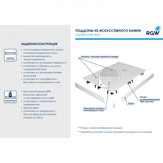 Душевой поддон из искусственного камня RGW Stone Tray ST-W 70x70 16152070-01 ФОТО