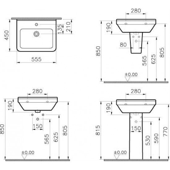 Раковина подвесная 55 см VITRA S50 5309B003-0001 схема 2