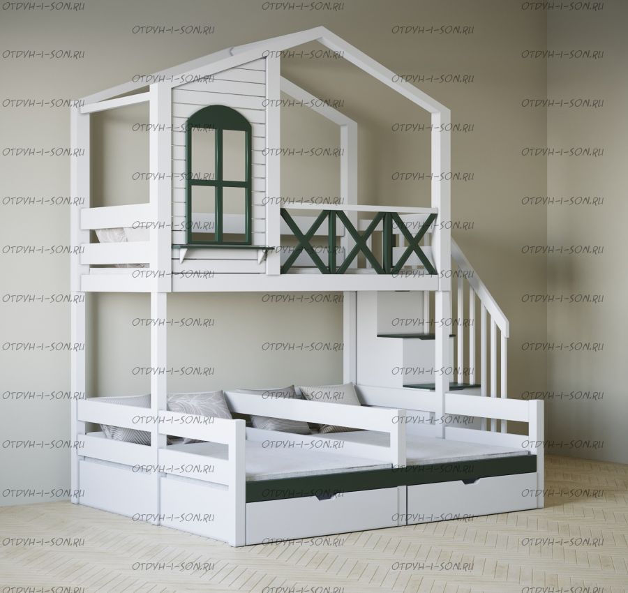 Кровать трехъярусная домик угловой Roof Trio №3D