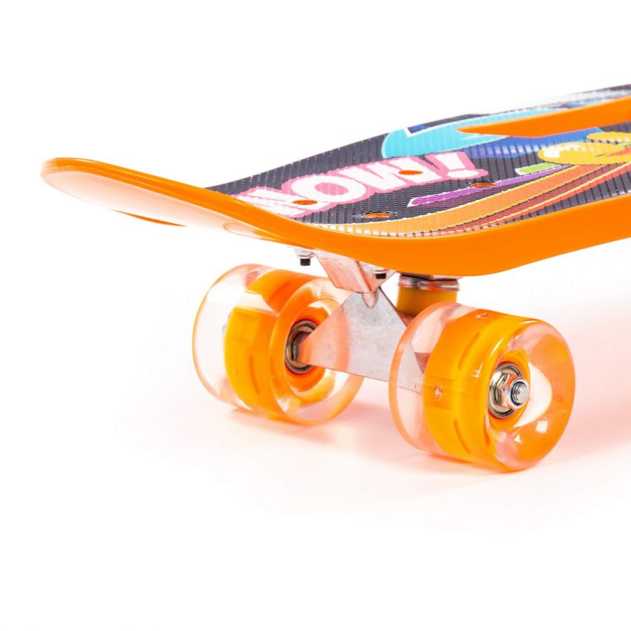 Доска роликовая (65 см) (оранжевая) с наклейкой и оранжевыми колёсами