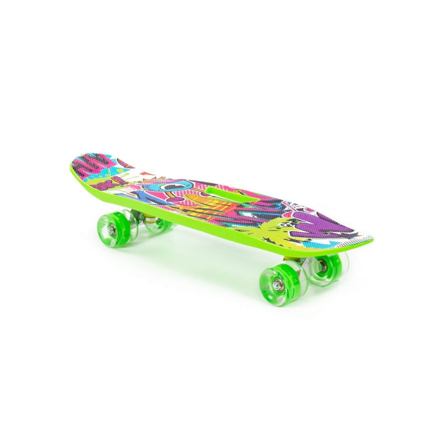 Доска роликовая (65 см) (светло-зелёная) с наклейкой и зелёными колёсами
