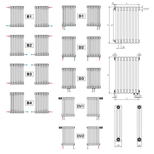 Стальной трубчатый радиатор Rifar TUBOG 3057 подключение боковое Белый (RAL 9016) схема 24