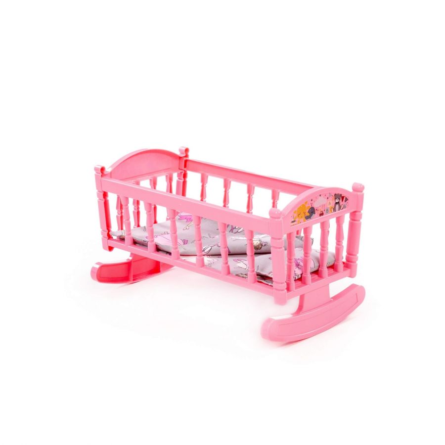 Кроватка-качалка сборная для кукол №4 (8 элементов) (розовая) (в пакете)