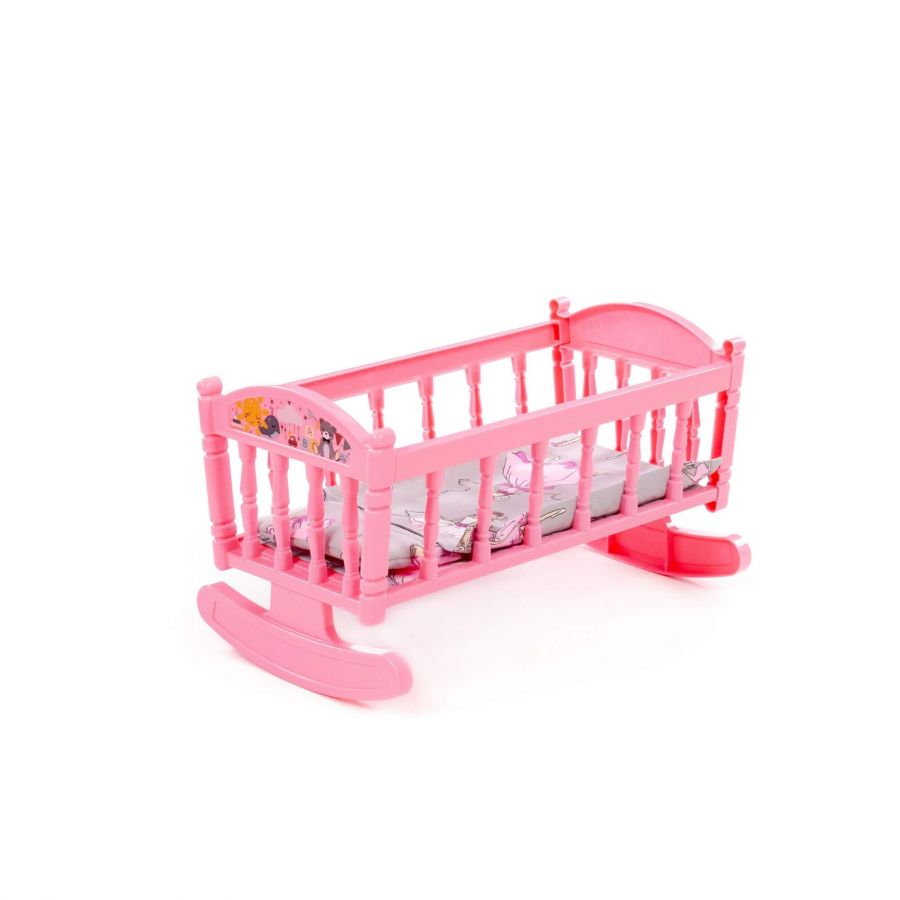 Кроватка-качалка сборная для кукол №4 (8 элементов) (розовая) (в пакете)