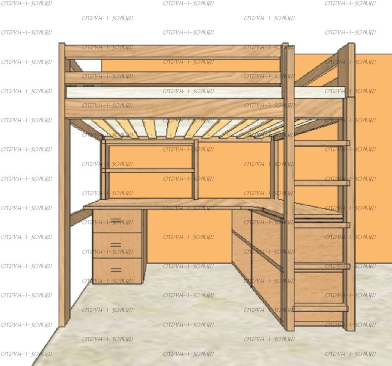 Кровать-чердак Кадет №29 с рабочей зоной