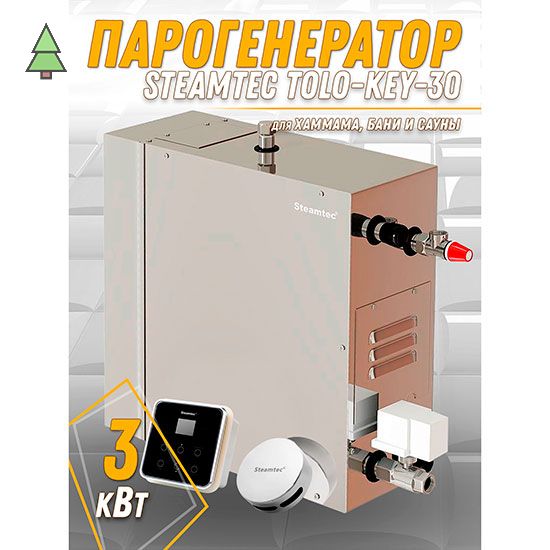 Парогенератор для хамама Steamtec TOLO KEY 30 - 3 кВт с влагостойким пультом управления