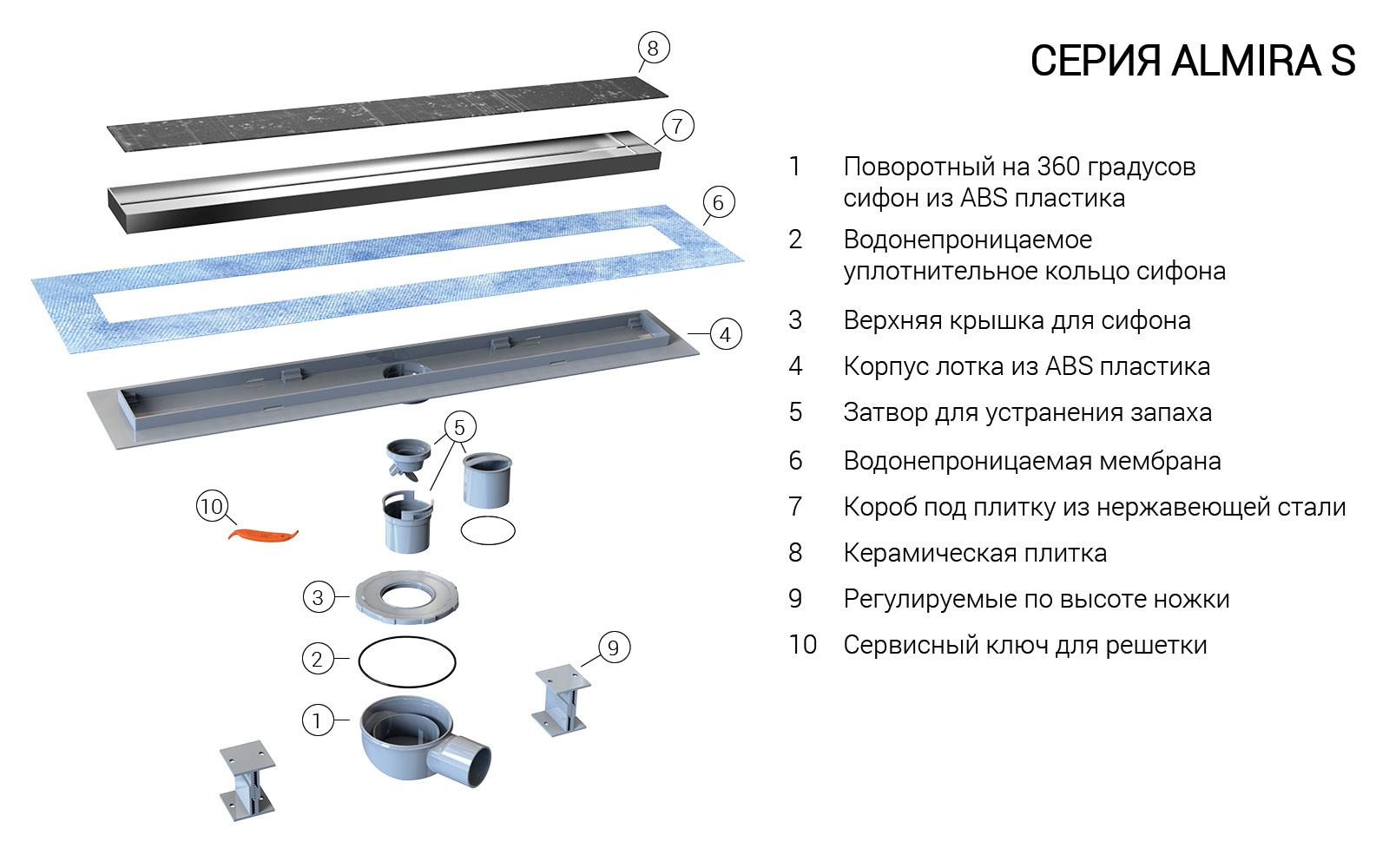 Душевой лоток Vincea SAY ALMIRA -S под плитку SAY.602.80.S.U схема 3