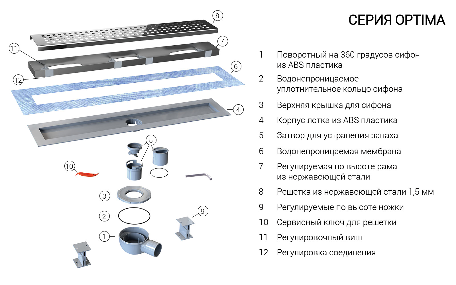 Душевой лоток Vincea SAY OPTIMA BUKLE SAY.601.60.P.BLOK схема 5