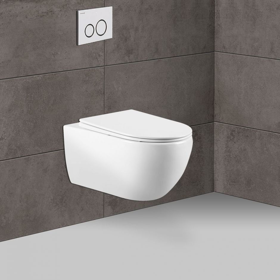 Изображение Безободковый подвесной унитаз с ультратонкой быстросъемной крышкой-сиденьем с плавным опусканием Vincea Evo VT1-34