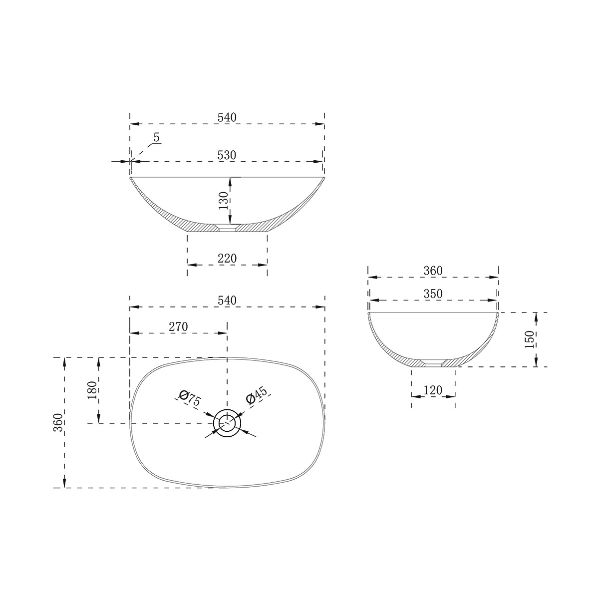 Накладная раковина Vincea Solid Surface VBS-6T12MW схема 3