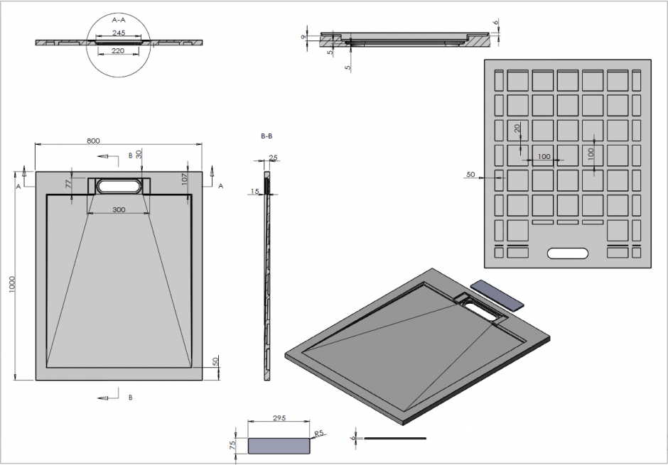 Прямоуголный поддон для душа из искуственного камня Vincea VST-4SRL8010W ФОТО