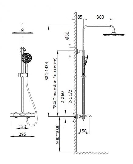 Душевая стойка с изливом Vincea ESSE VSFS-1E1TCH схема 9 Душевая стойка с изливом Vincea ESSE VSFS-1E1TCH схема 9