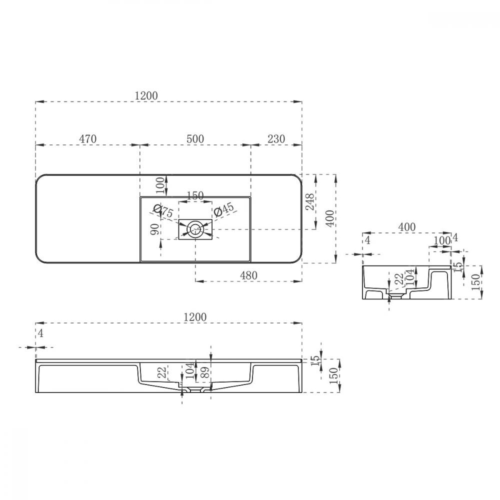 Подвесная раковина Vincea Solid Surface VWB-6S412MW схема 5