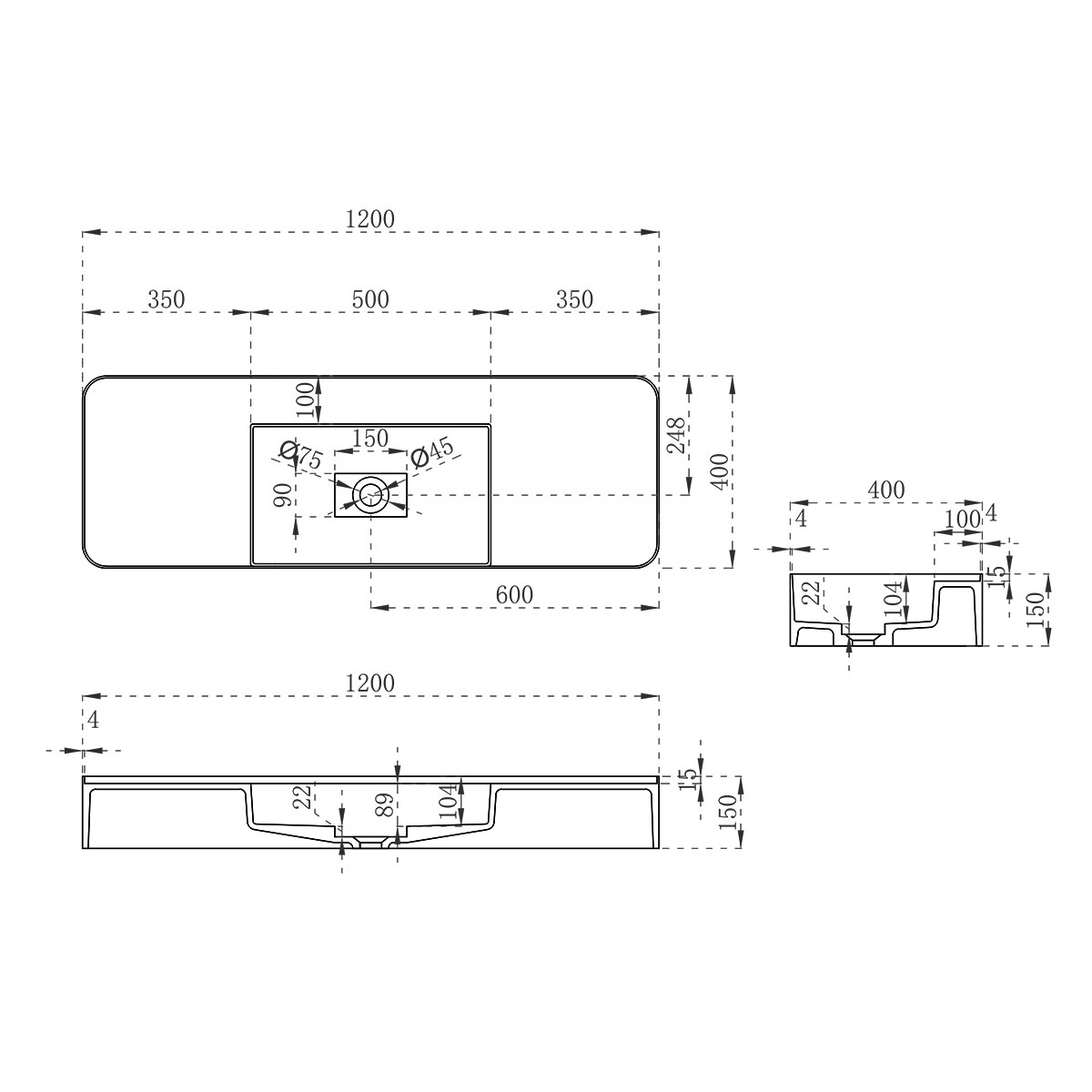 Подвесная раковина Vincea Solid Surface VWB-6S312MW схема 5