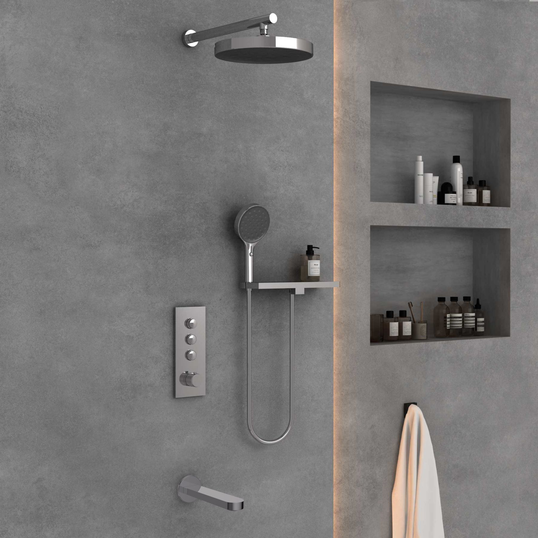 Встраиваемый трехрежимный душевой комплект с изливом Vincea INSPIRE VSFW-433TI5RCH цена от 54 180 ₽ Фото Встраиваемый трехрежимный душевой комплект с изливом Vincea INSPIRE VSFW-433TI5RCH