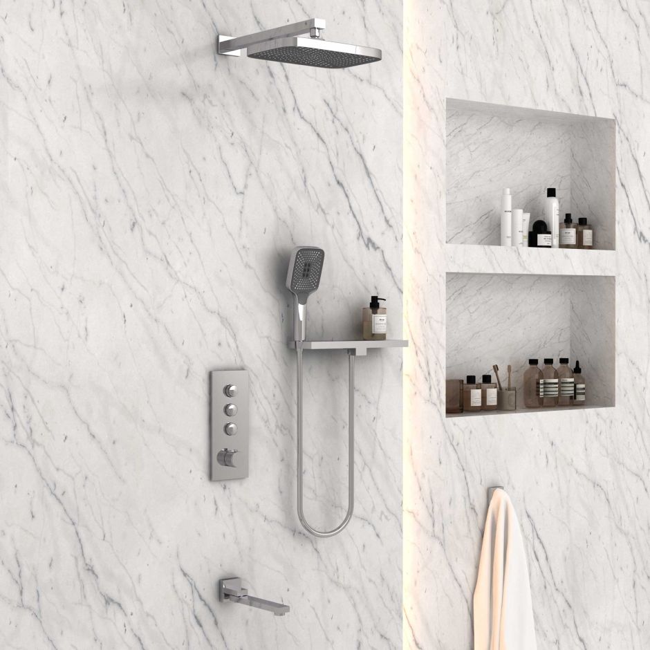 Встраиваемый трехрежимный  душевой комплект с поворотным изливом VSFW-431T1RCH