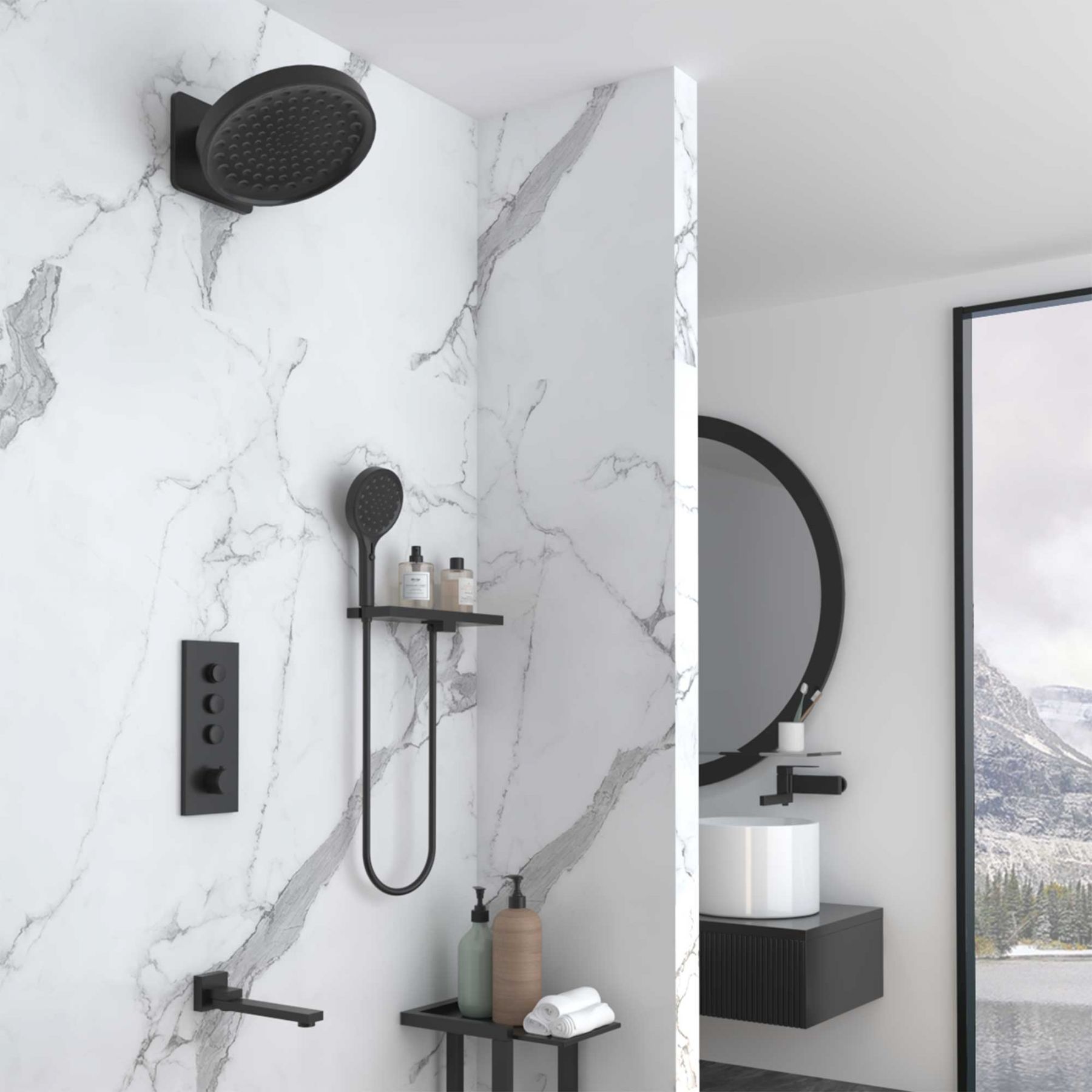 Встраиваемый трехрежимный душевой комплект с изливом Vincea VSFW-433TI3RMB цена от 62 540 ₽ Фото Встраиваемый трехрежимный душевой комплект с изливом Vincea VSFW-433TI3RMB