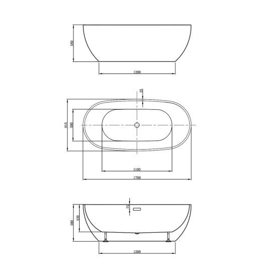 Отдельностящая акриловая ванна Vincea интегрированный перелив VBT-408-1700 схема 5