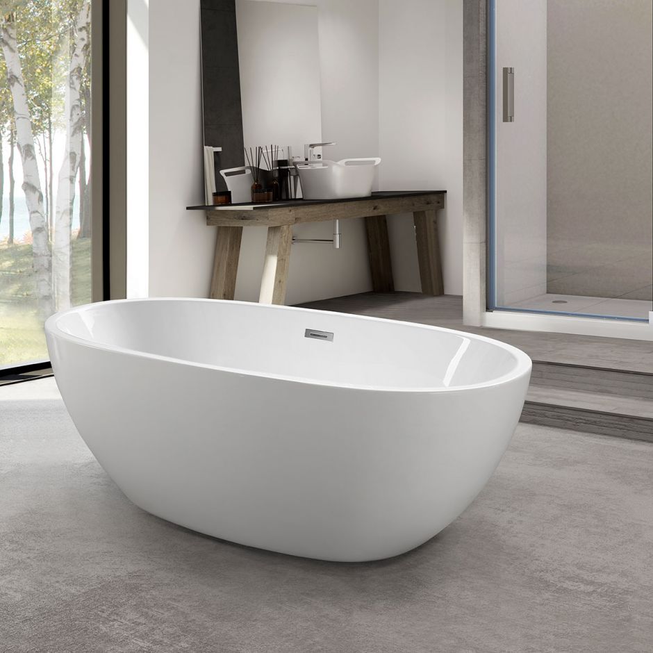 Отдельностящая акриловая ванна Vincea слив-перелив в комплекте VBT-509