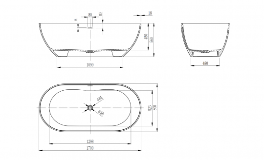 Отдельностящая ванна Vincea Solid Surface слив-перелив в комплекте VBT-4S04MW схема 8