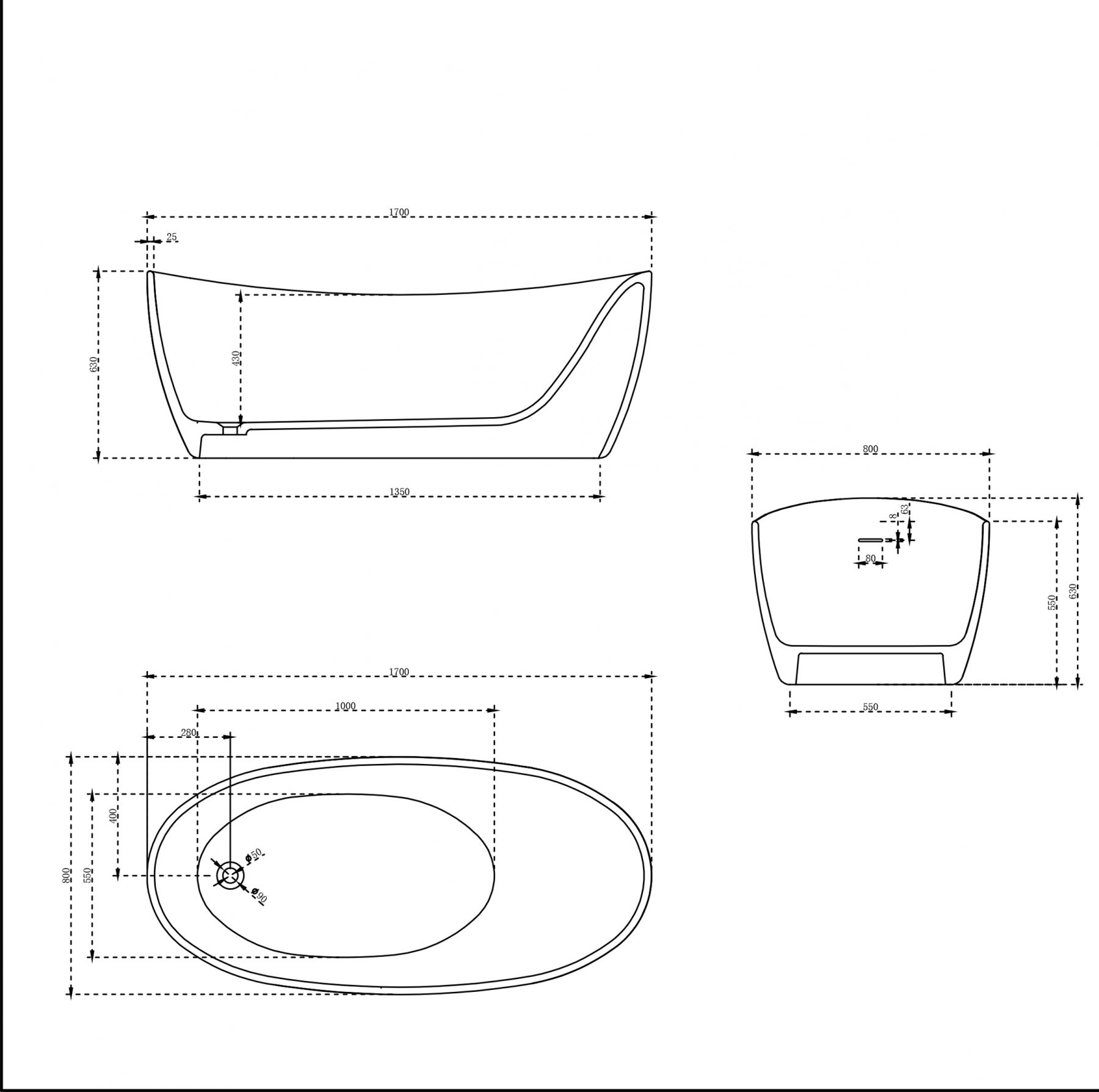 Отдельностящая ванна Vincea Solid Surface слив-перелив в комплекте VBT-6S03MW схема 6