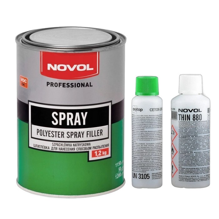 Novol SPRAY Шпатлевка жидкая спрей, объем 1,2кг. и  + разбавитель THIN 880 50мл.