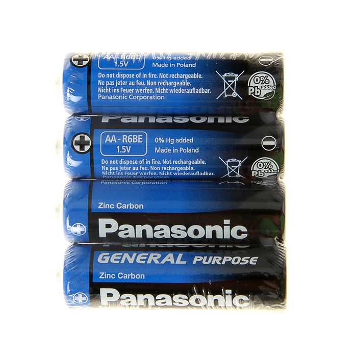 Батарейка солевая Panasonic General Purpose, AA, R6-4S, 1.5В, спайка, 4 шт.