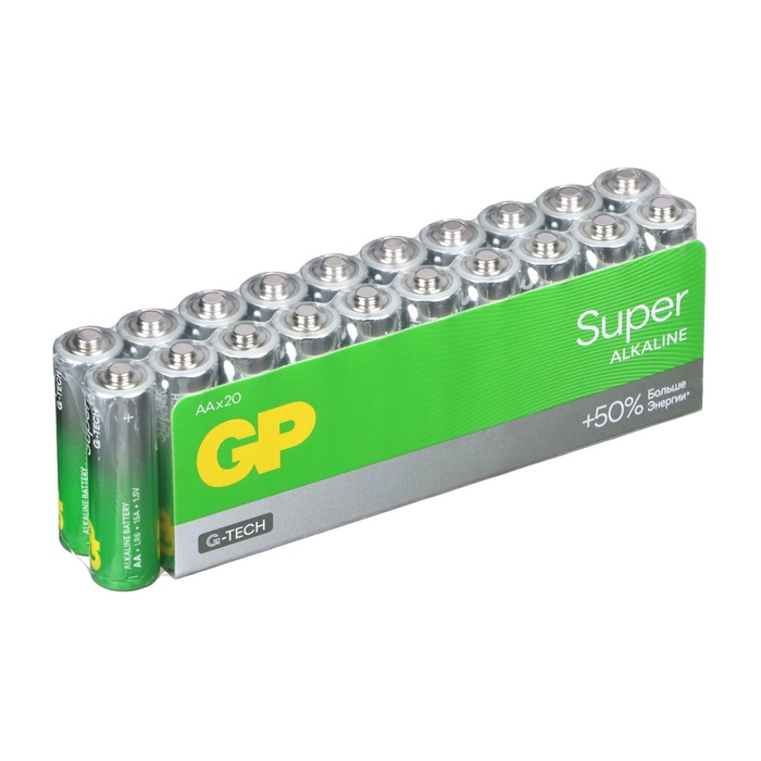 Батарейка алкалиновая GP Super Alkaline G-Tech, AA, LR6-20BOX, 1.5В, набор, 20 шт