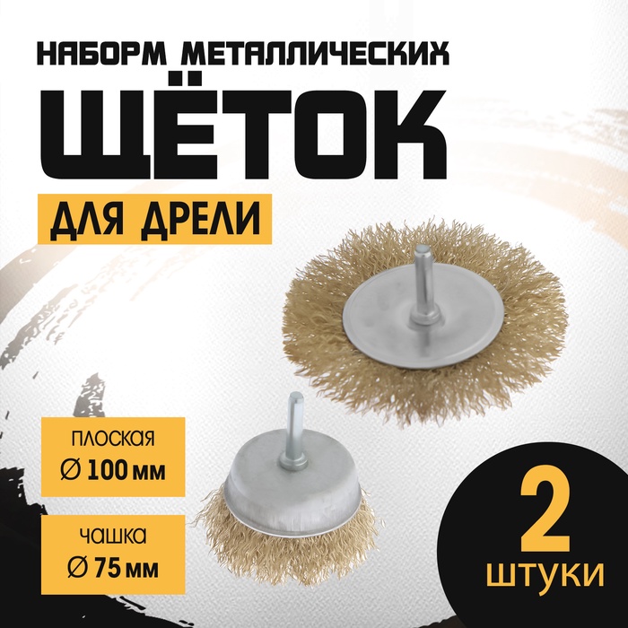 Набор щеток металлических для дрели ТУНДРА, плоская 100 мм, чашка 75 мм, 2 шт.