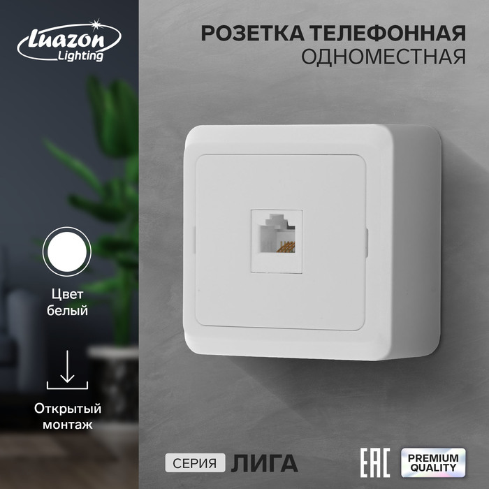 Розетка телефонная одноместная Luazon Lighting "Лига", накладная, белая