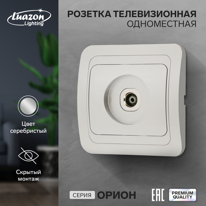 Розетка телевизионная одноместная Luazon Lighting "Орион", скрытая, серебристая