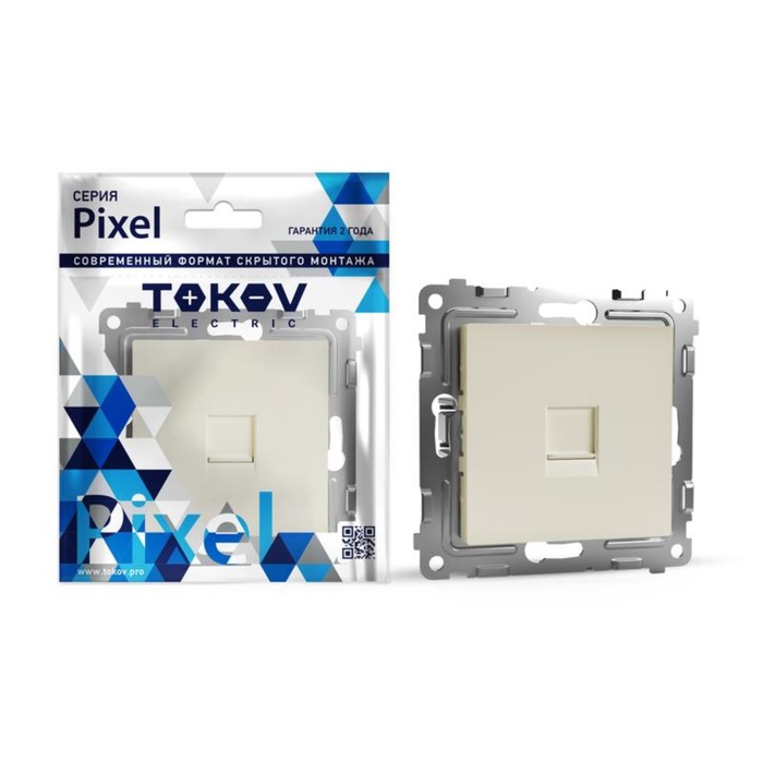 Розетка компьютерная TOKOV ELECTRIC, Pixel, (мех.), 1 место, RJ45, кат.5E, бежевый TKE-PX-RC1-C02