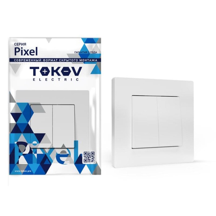 Выключатель TOKOV ELECTRIC, Pixel, 2 клавиши, 10А, IP20, в сборе, белый, TKE-PX-V2F-C01