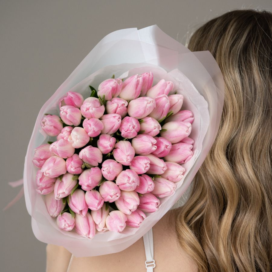 Монобукет из розовых тюльпанов от 15шт