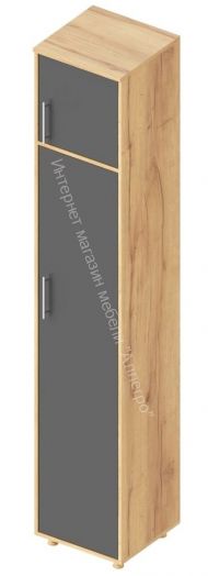 Пенал "Граф" 1-ств. с антресолью (правое исполнение) Тёмно серый/Дуб золотистый