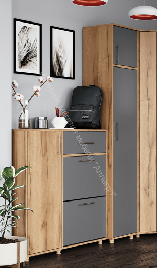 Пенал "Граф" 1-ств. с антресолью (правое исполнение) Тёмно серый/Дуб золотистый