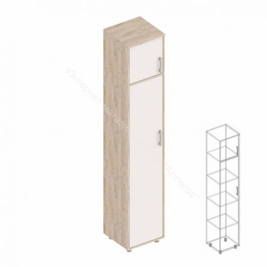 Пенал "Граф" 1-ств. с антресолью (левое исполнение) Перламутр/Дуб баррик